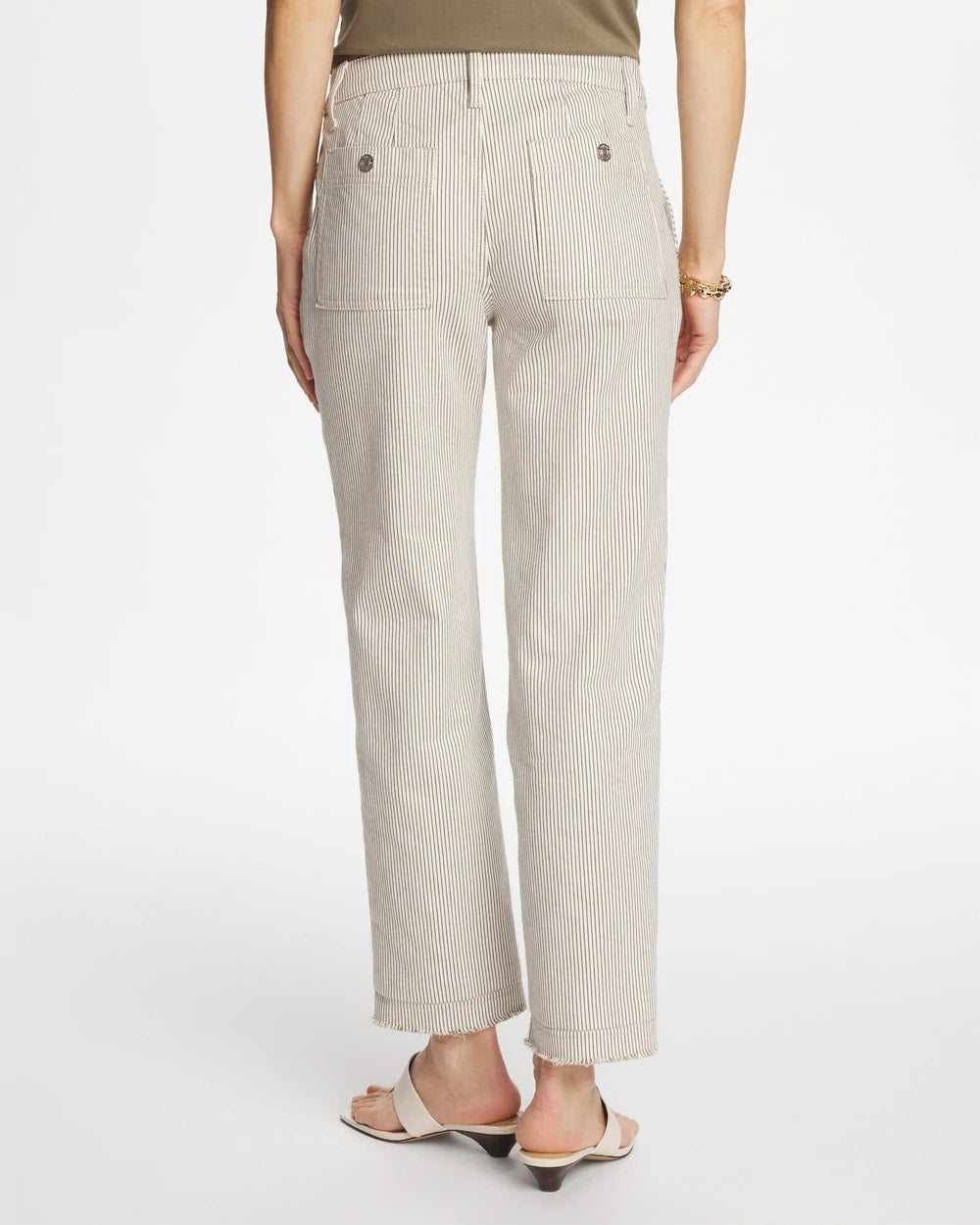 Chico's Stripe Girlfriend Straight Ankle Jeans Lichen