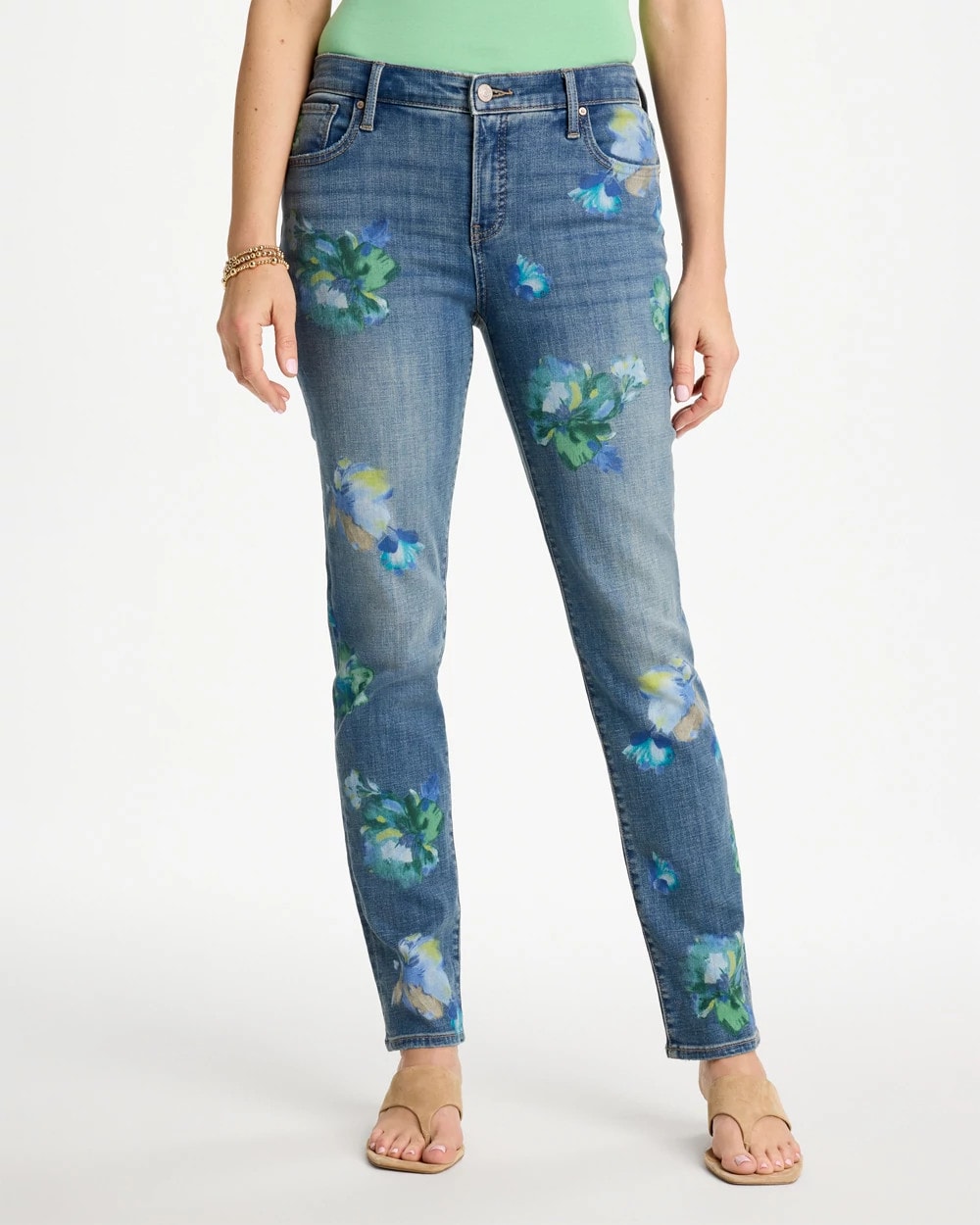 Chico's Girlfriend Slim Floral Ankle Jeans Meera Indigo