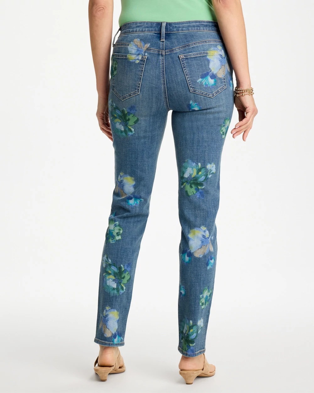 Chico's Girlfriend Slim Floral Ankle Jeans Meera Indigo
