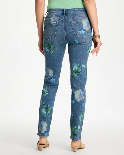 Chico's Girlfriend Slim Floral Ankle Jeans Meera Indigo