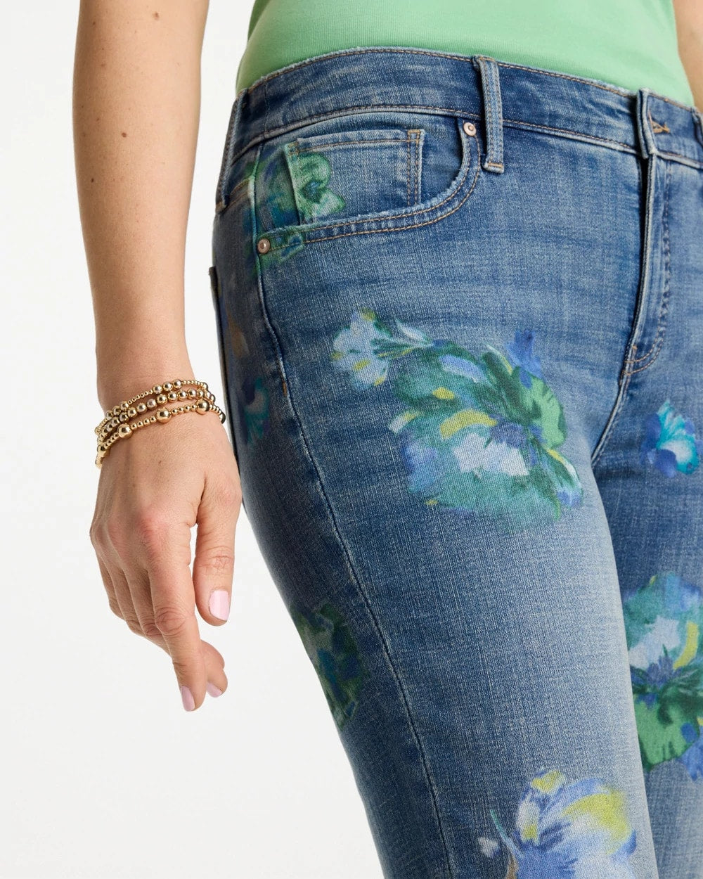 Chico's Girlfriend Slim Floral Ankle Jeans Meera Indigo
