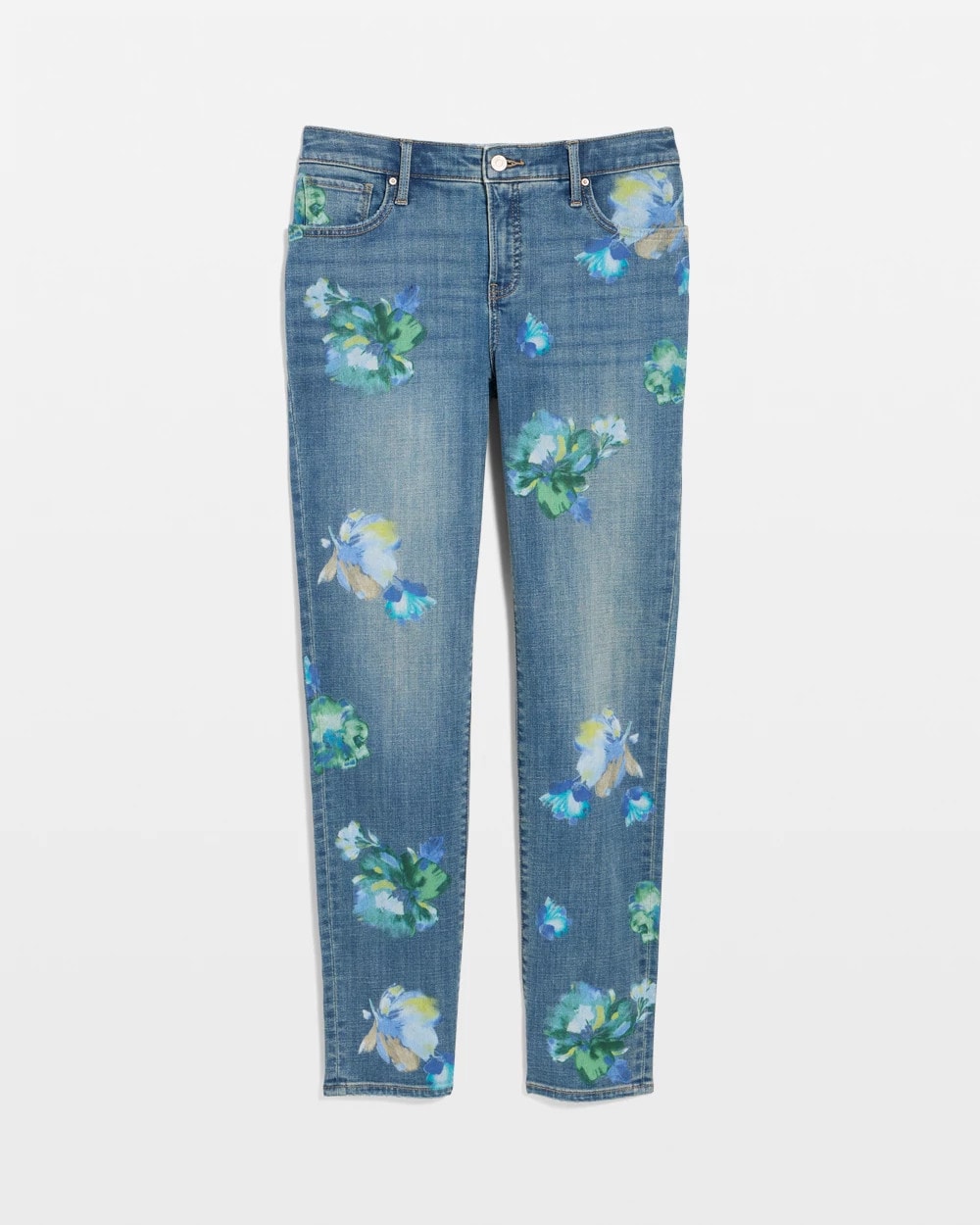 Chico's Girlfriend Slim Floral Ankle Jeans Meera Indigo