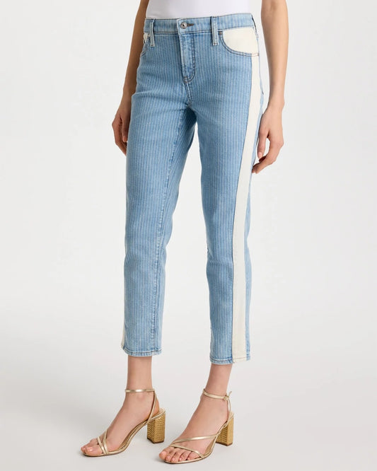 Chico's Girlfriend Ticking Stripe Crop Jeans Indigo