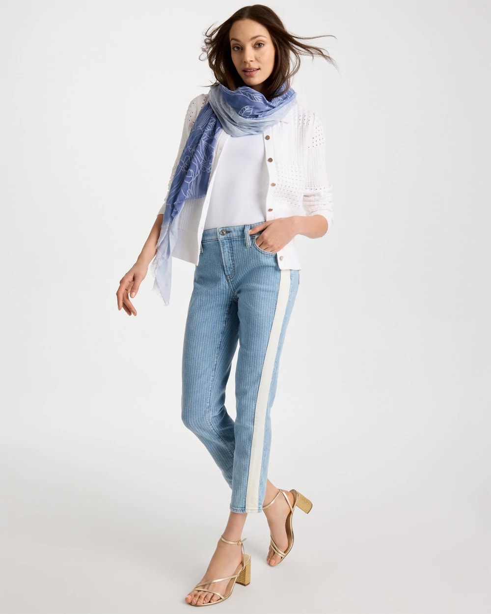 Chico's Girlfriend Ticking Stripe Crop Jeans Indigo