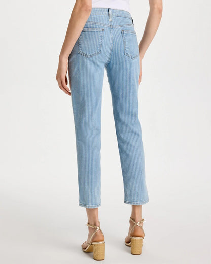 Chico's Girlfriend Ticking Stripe Crop Jeans Indigo