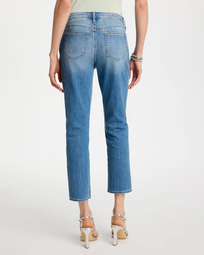 Chico's Floral Patchwork Girlfriend Crop Jeans Aquamarine Indigo