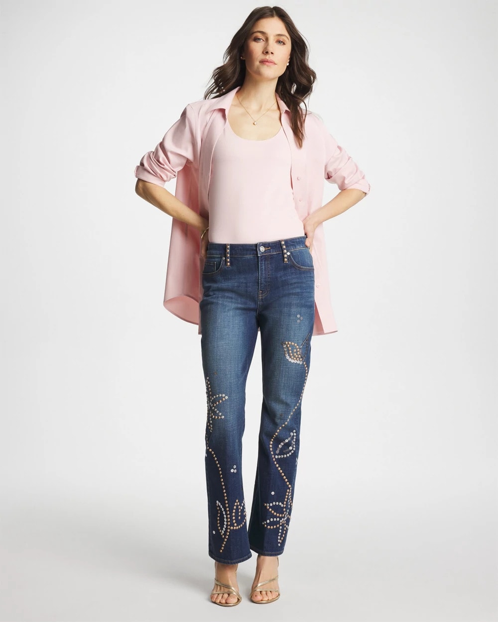 Chico's Embellished Girlfriend Cropped Flared Jeans Spellbound Indigo