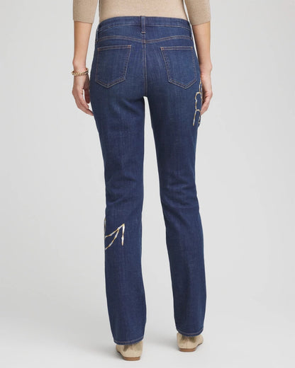Chico's Sequins Rose Girlfriend Slim-Leg Jeans Sequoia Indigo