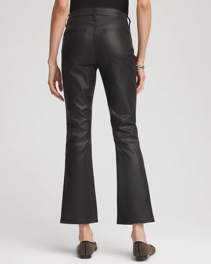 Chico's Coated Girlfriend Cropped Flared Jeans Black