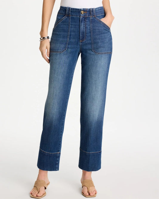Chico's Straight Utility Crop Jean Suki Indigo
