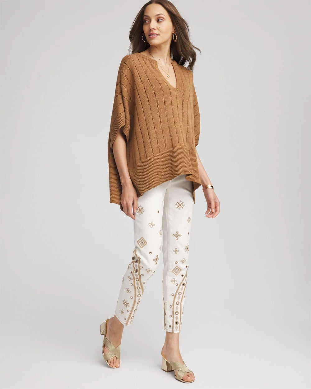 Chico's Embellished Girlfriend Slim Ankle Jeans Sea Salt