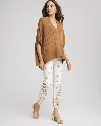 Chico's Embellished Girlfriend Slim Ankle Jeans Sea Salt