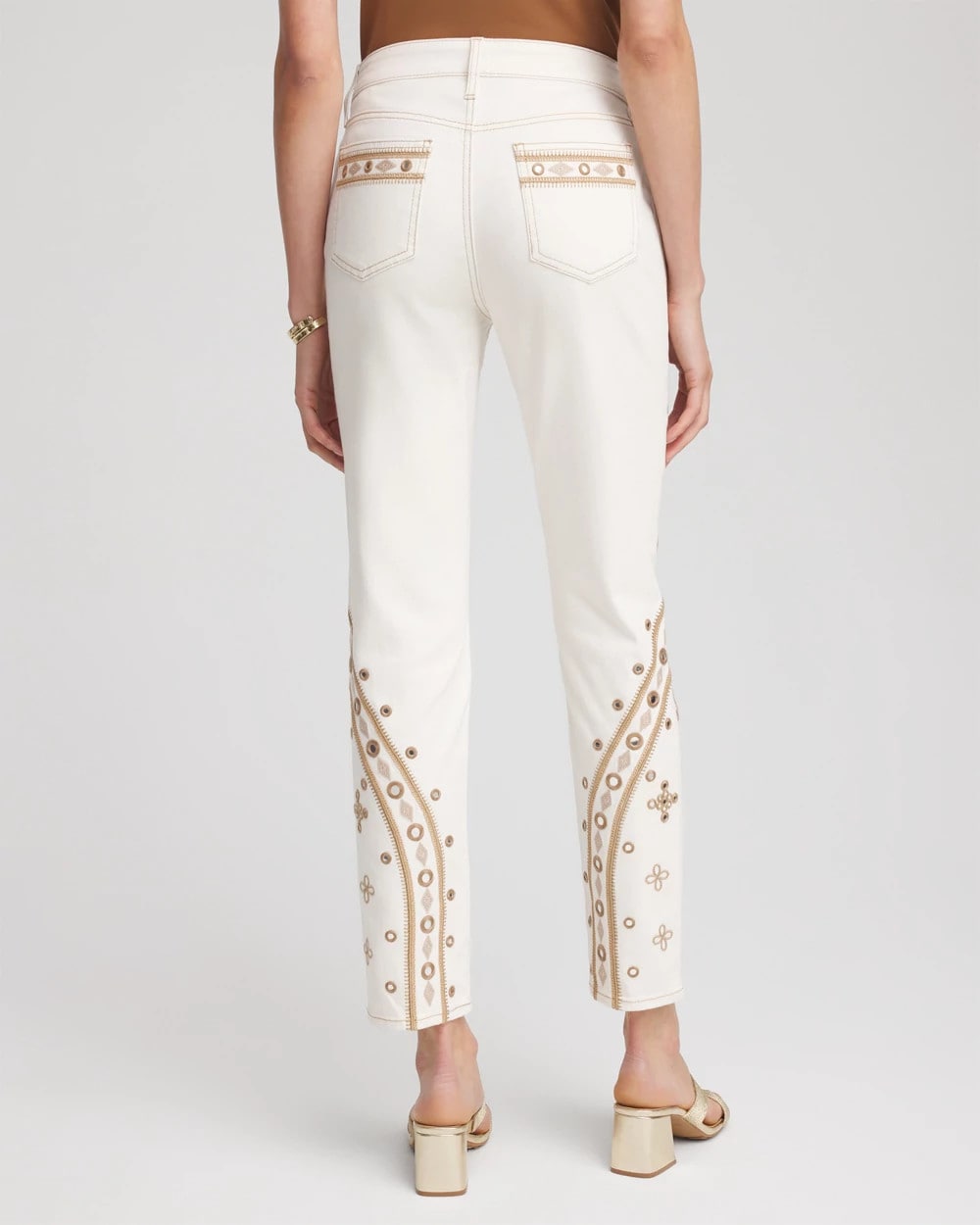 Chico's Embellished Girlfriend Slim Ankle Jeans Sea Salt