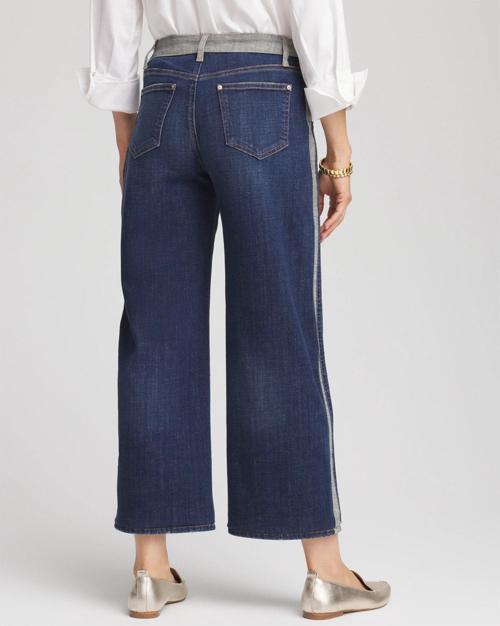 Chico's Girlfriend Cropped Colorblock Wide-Leg Jeans Eclipse Indigo