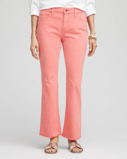 Chico's Girlfriend Fray Hem Kick Flare Jeans Melon Mambo