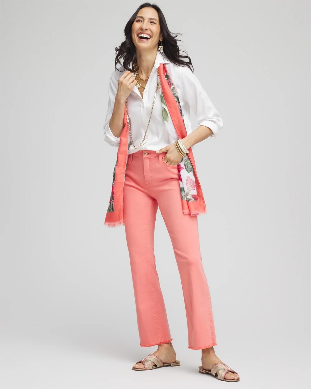 Chico's Girlfriend Fray Hem Kick Flare Jeans Melon Mambo