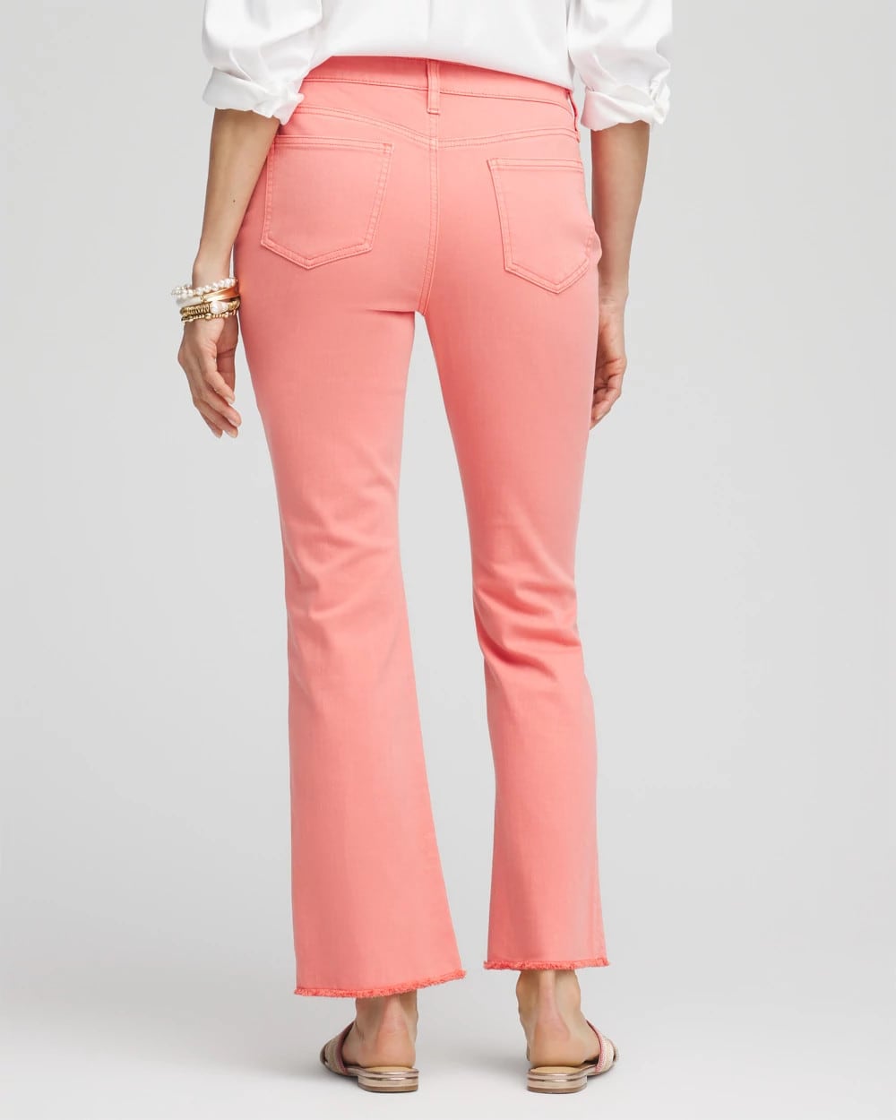 Chico's Girlfriend Fray Hem Kick Flare Jeans Melon Mambo