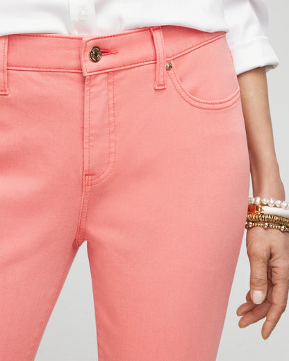 Chico's Girlfriend Fray Hem Kick Flare Jeans Melon Mambo