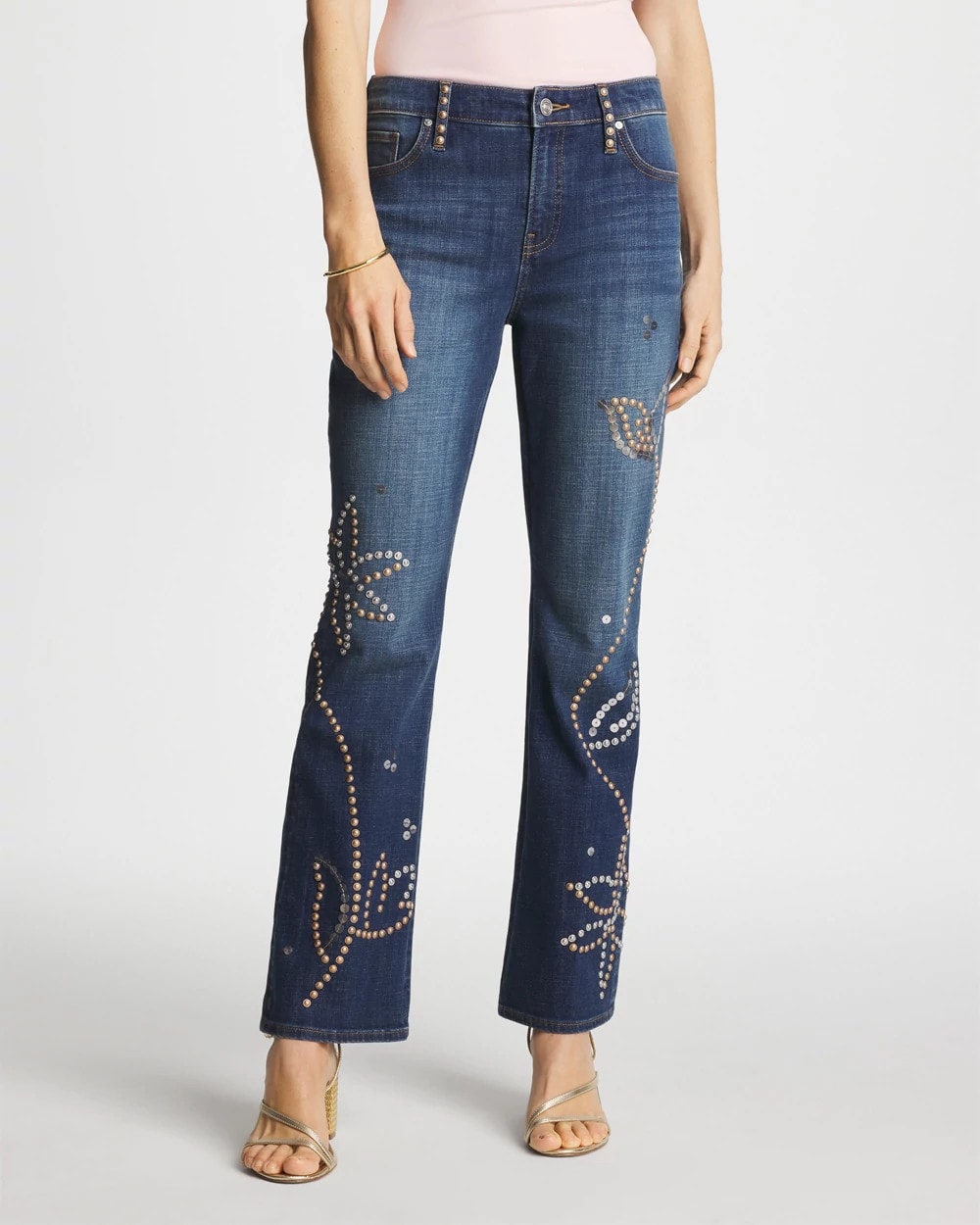 Chico's Embellished Girlfriend Cropped Flared Jeans Spellbound Indigo