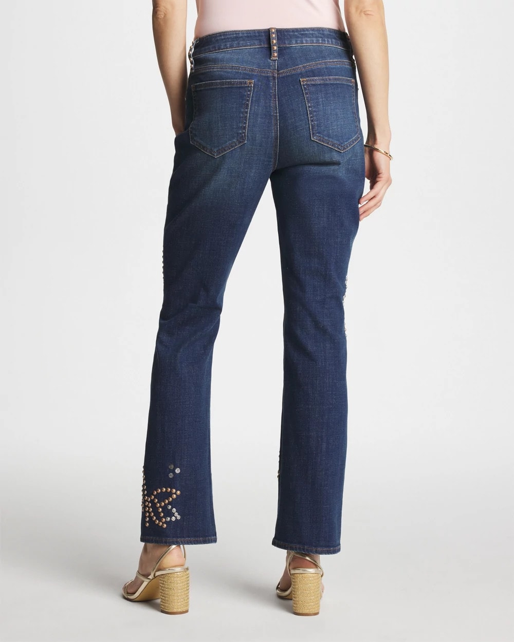 Chico's Embellished Girlfriend Cropped Flared Jeans Spellbound Indigo