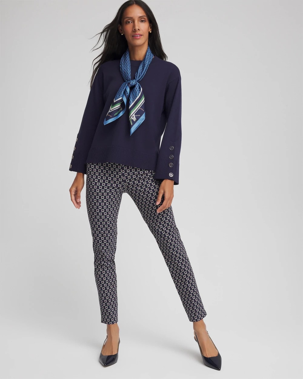 Chico's Brigitte™ Chain Connection Slim Ankle Pants Passport Blue
