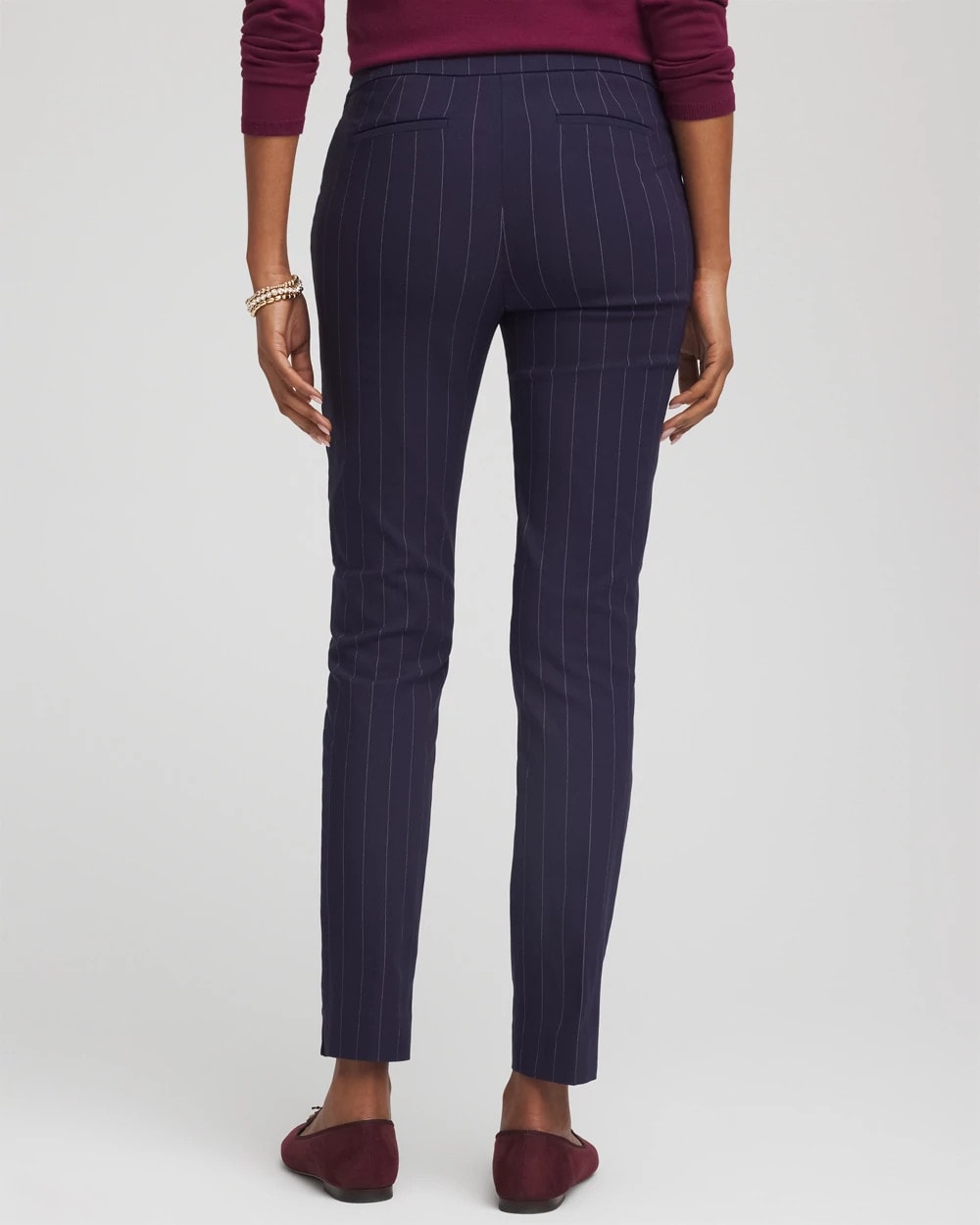 Chico's Pinstriped Brigitte™ Slim Pull-On Ankle Pants Passport Blue