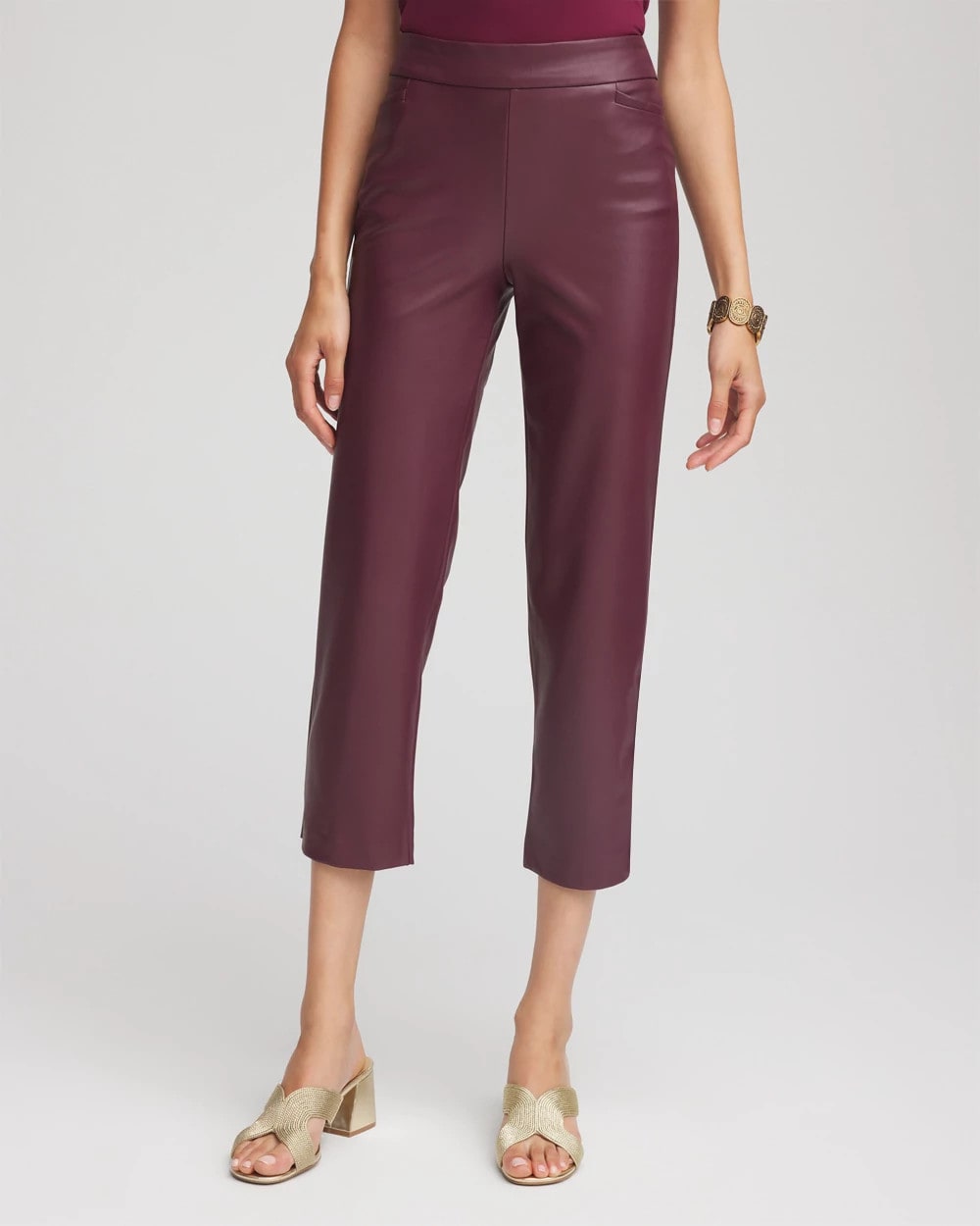 Chico's Faux Leather Brigitte™ Pull-On Cropped Pants Blackened Burgundy