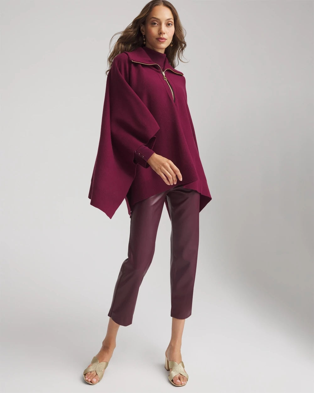 Chico's Faux Leather Brigitte™ Pull-On Cropped Pants Blackened Burgundy