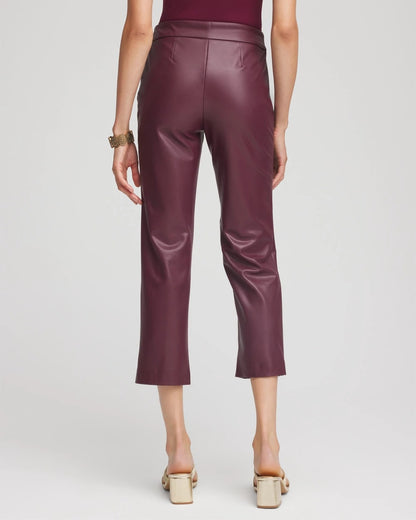 Chico's Faux Leather Brigitte™ Pull-On Cropped Pants Blackened Burgundy
