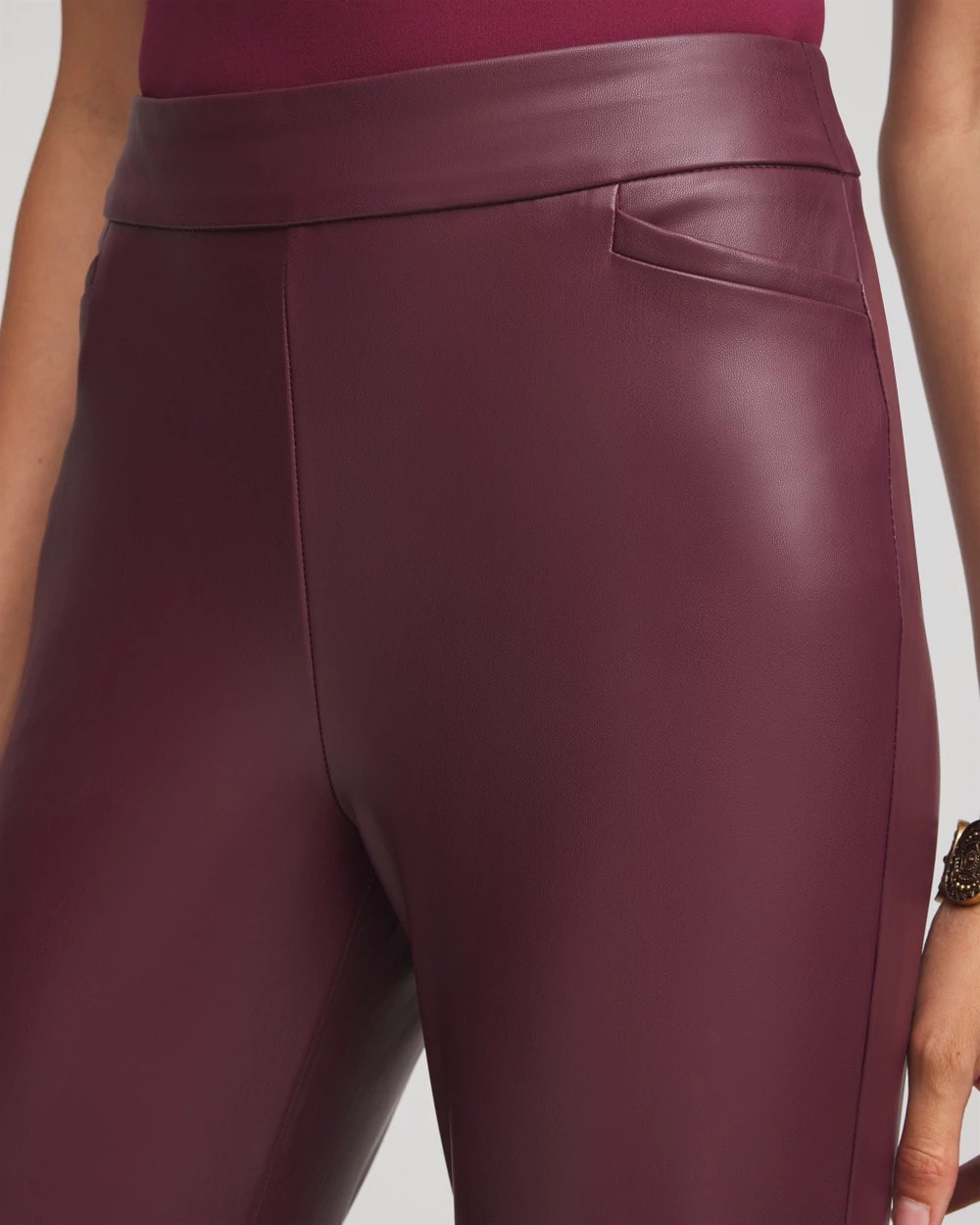 Chico's Faux Leather Brigitte™ Pull-On Cropped Pants Blackened Burgundy