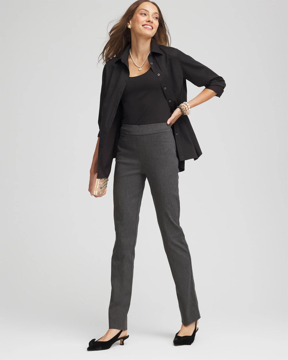 Chico's Brigitte™ Slim Full-Length Pants Graphite Heather Gray