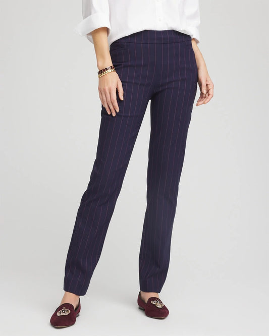 Chico's Shadow Stripe Brigitte™ Slim Pull-On Pants Passport Blue