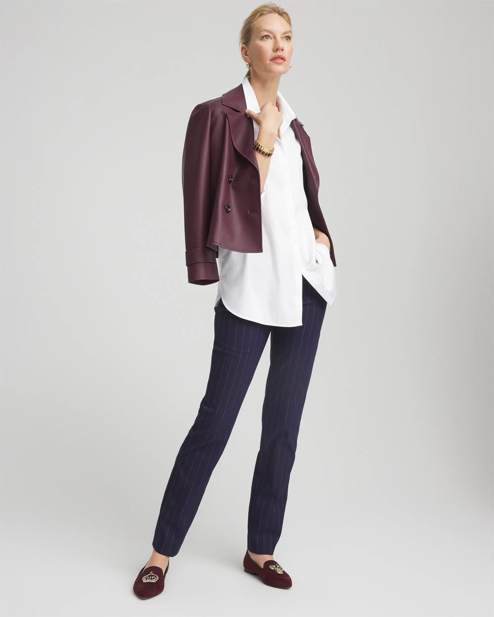 Chico's Shadow Stripe Brigitte™ Slim Pull-On Pants Passport Blue