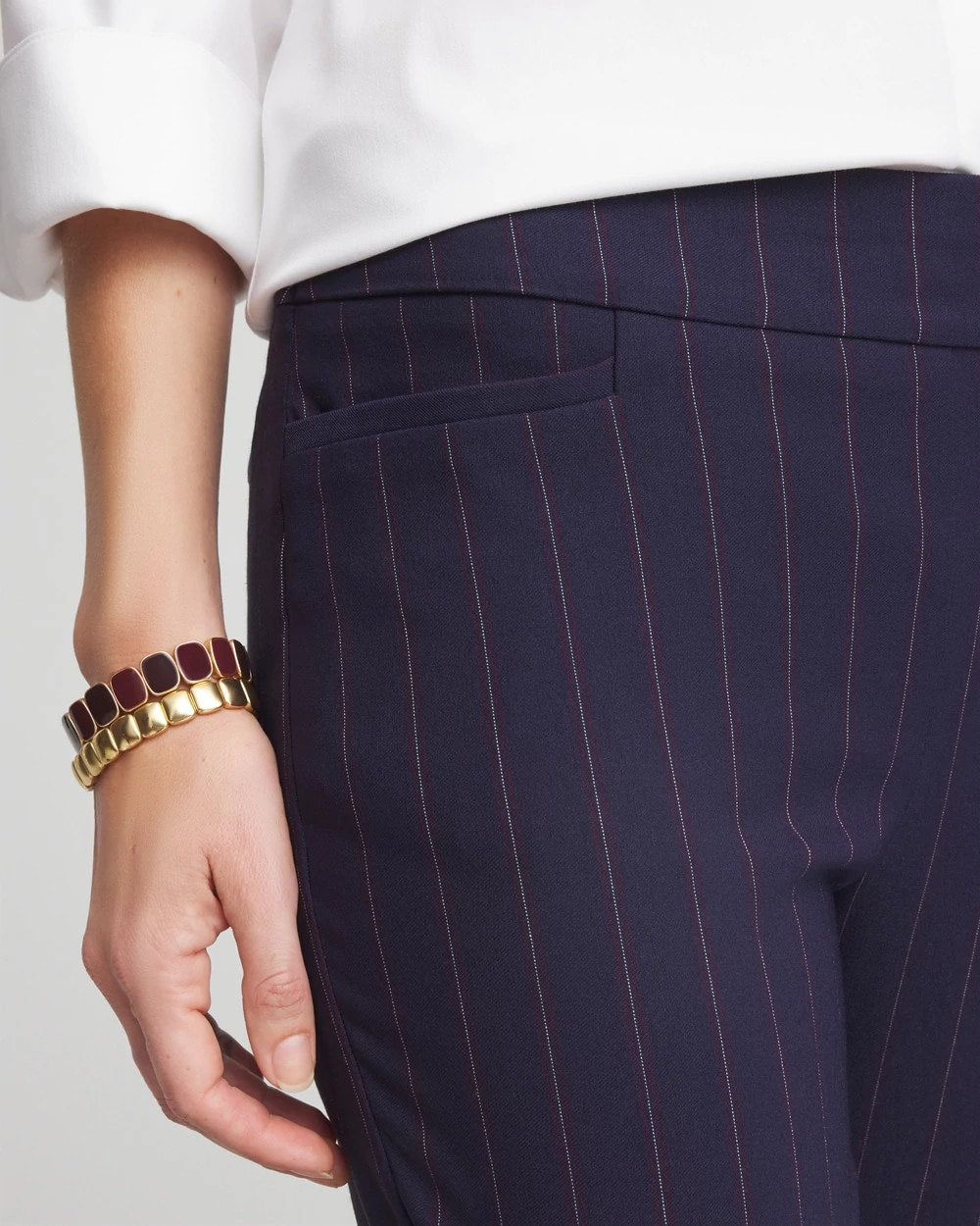 Chico's Shadow Stripe Brigitte™ Slim Pull-On Pants Passport Blue