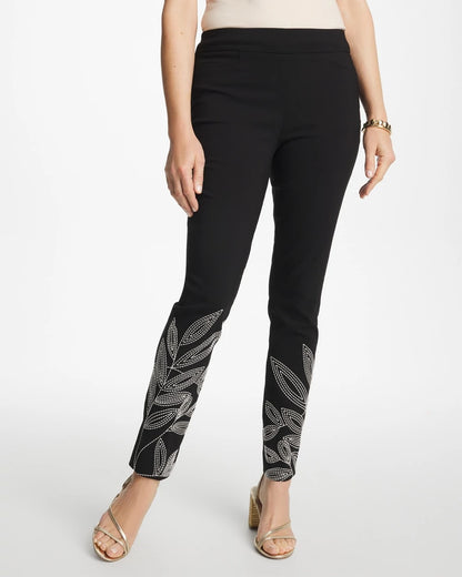 Chico's Floral Soutache Brigitte™ Slim Pull-On Ankle Pants Black