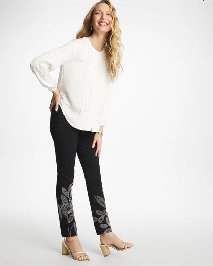 Chico's Floral Soutache Brigitte™ Slim Pull-On Ankle Pants Black