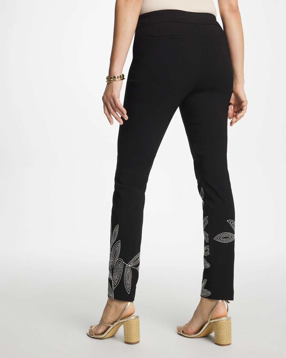 Chico's Floral Soutache Brigitte™ Slim Pull-On Ankle Pants Black
