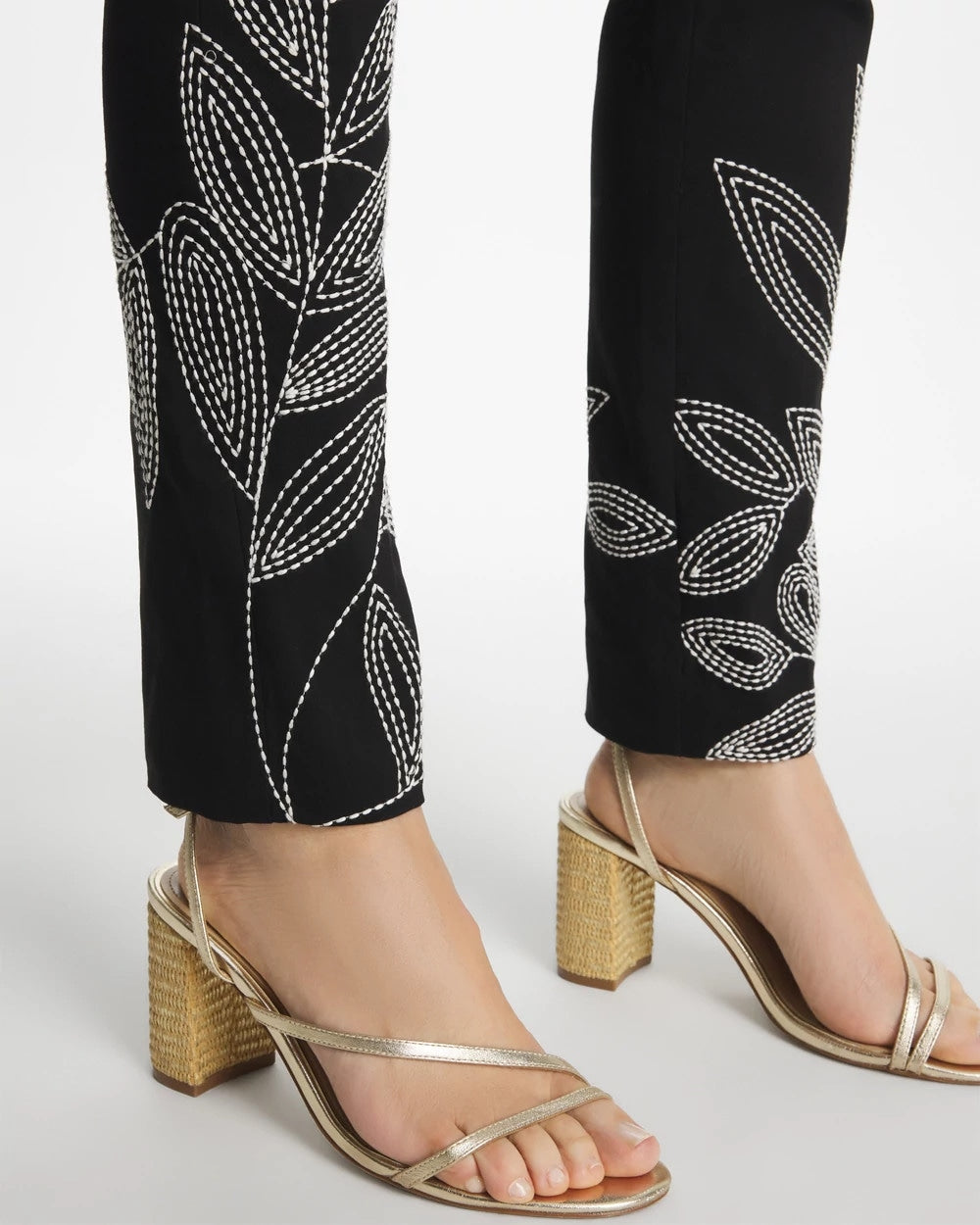Chico's Floral Soutache Brigitte™ Slim Pull-On Ankle Pants Black