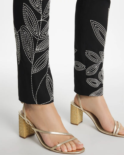 Chico's Floral Soutache Brigitte™ Slim Pull-On Ankle Pants Black