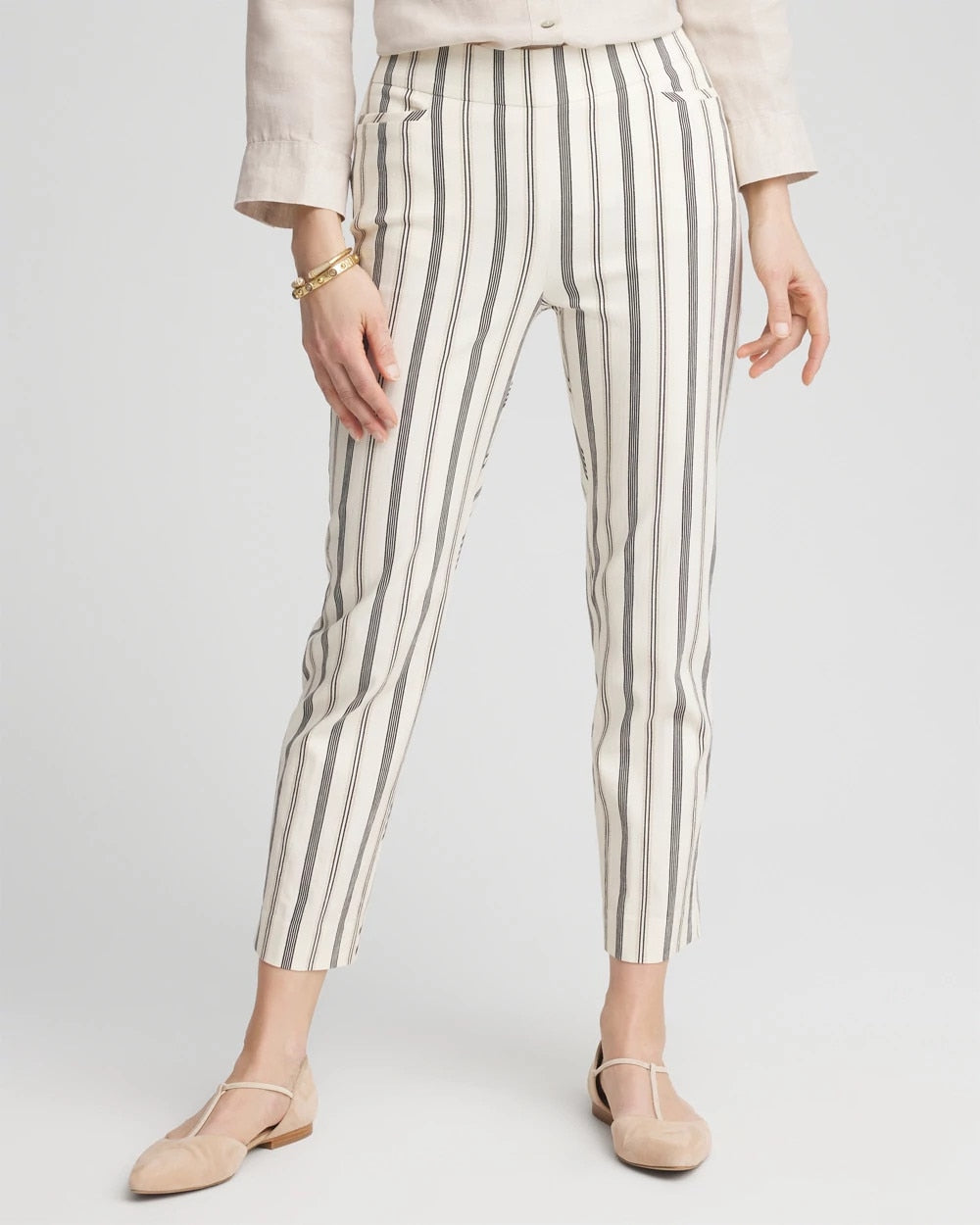 Chico's Brigitte™ Slub Striped Cropped Pants Ecru