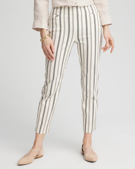 Chico's Brigitte™ Slub Striped Cropped Pants Ecru