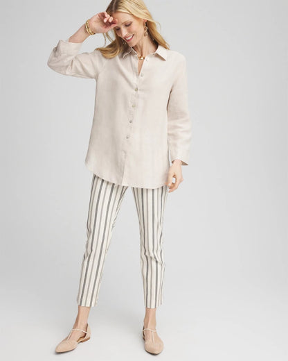 Chico's Brigitte™ Slub Striped Cropped Pants Ecru