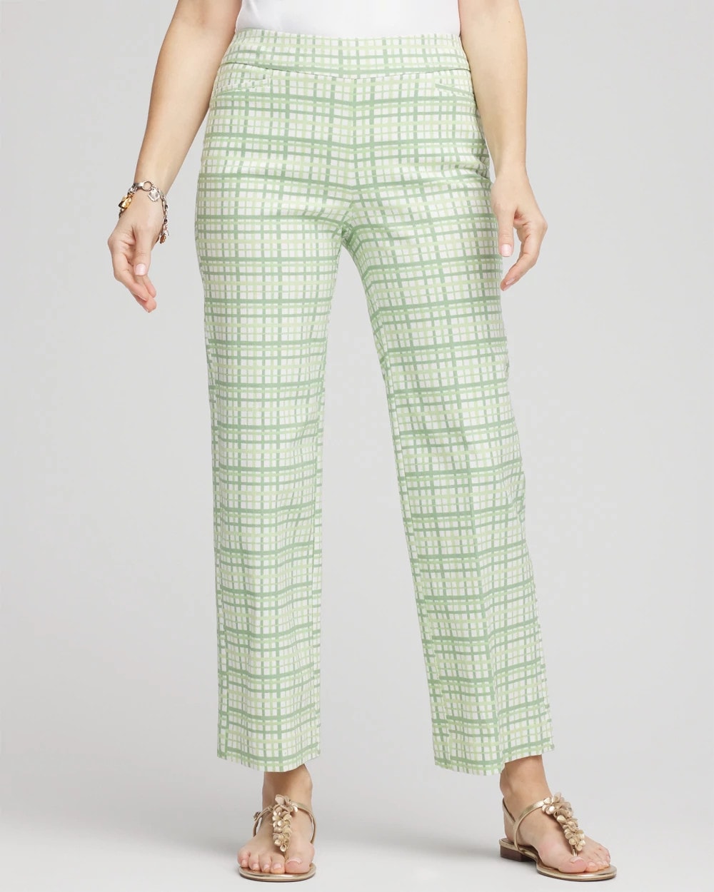Chico's Brigitte™ Wide Leg Plaid Cropped Pants Moroccan Mint