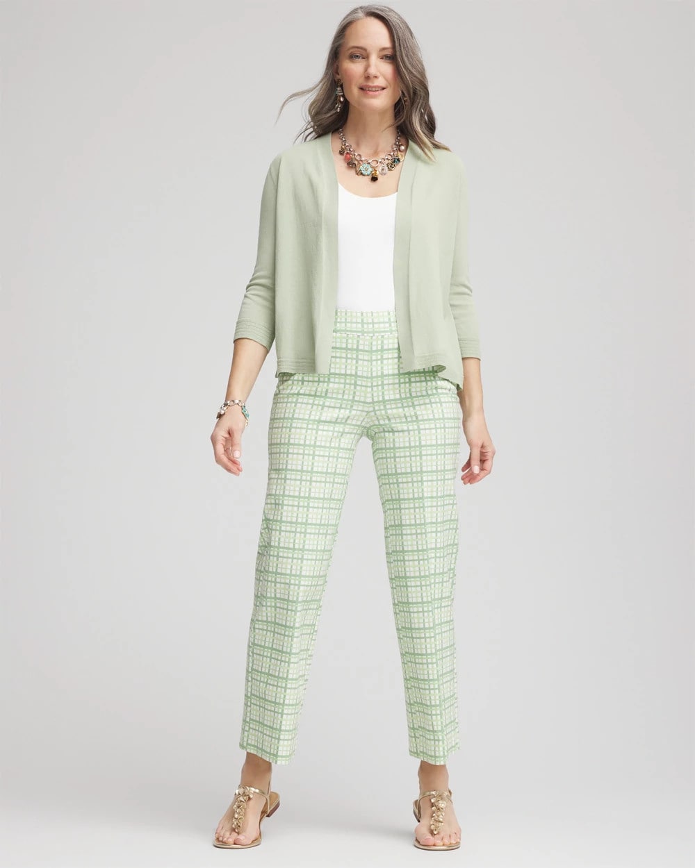 Chico's Brigitte™ Wide Leg Plaid Cropped Pants Moroccan Mint