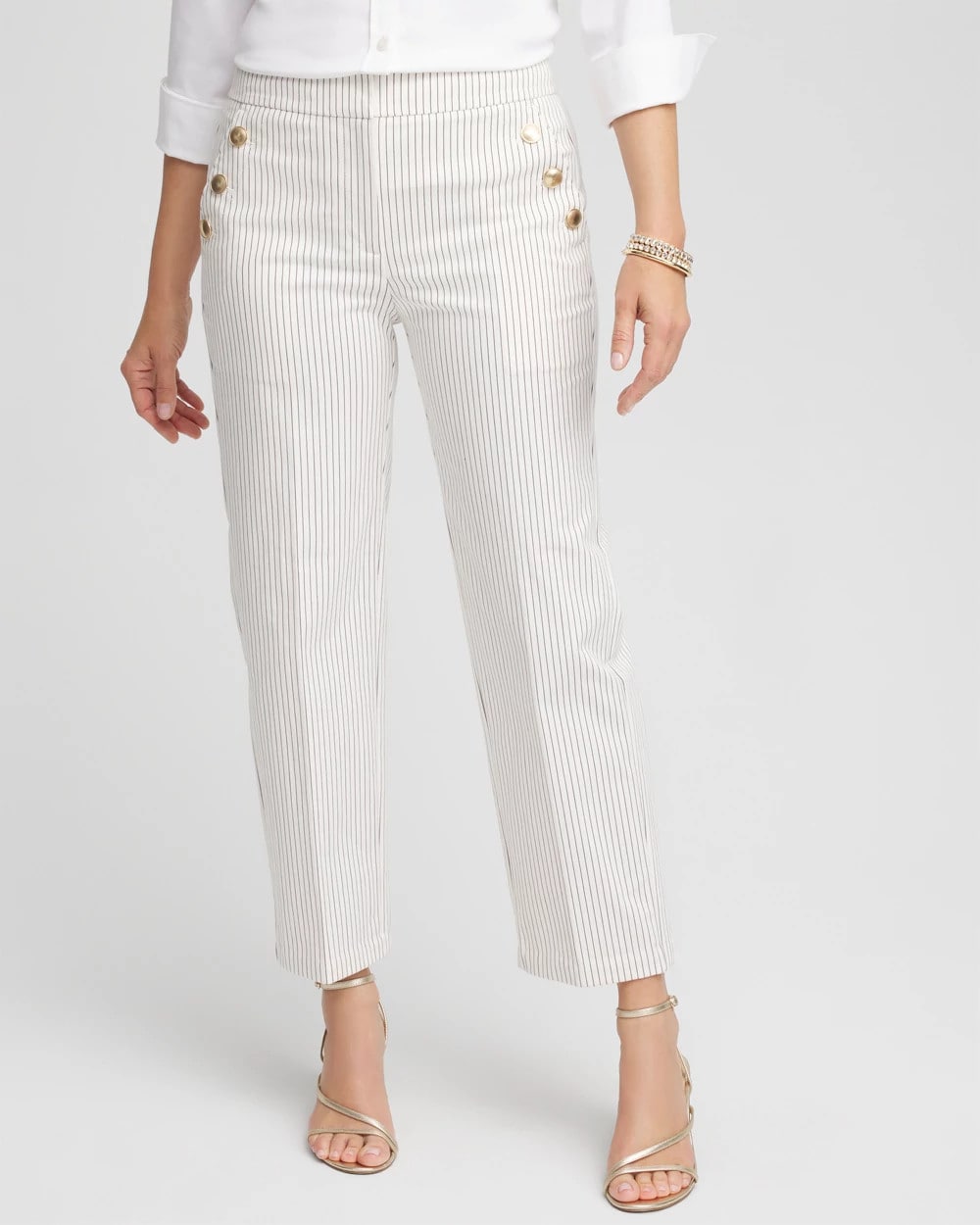 Chico's Emme Striped Sailor Straight Crops Ecru