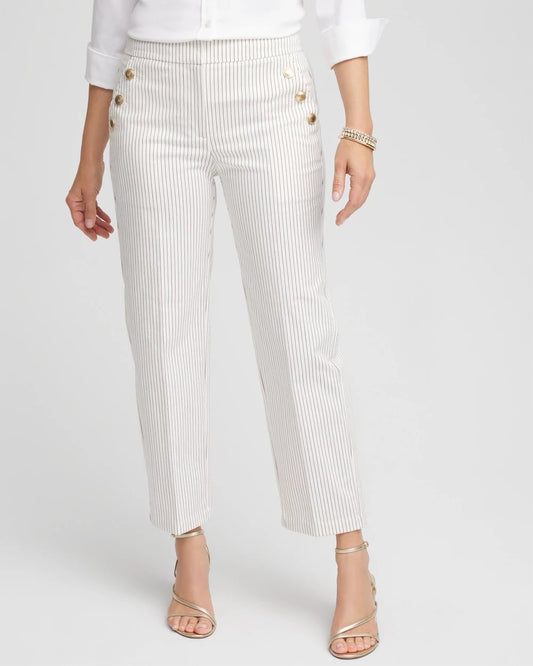 Chico's Emme Striped Sailor Straight Crops Ecru