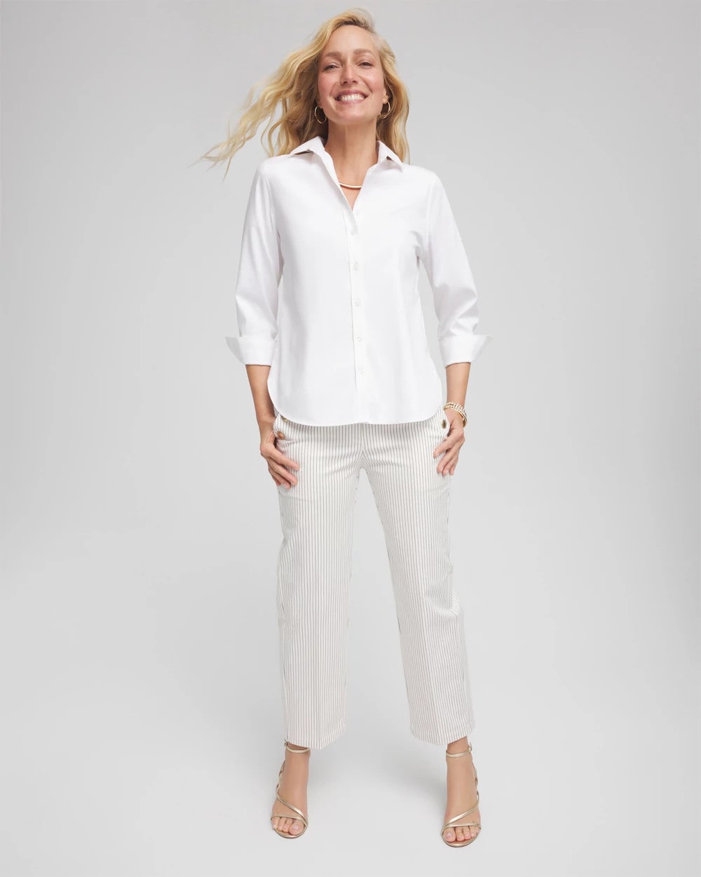 Chico's Emme Striped Sailor Straight Crops Ecru