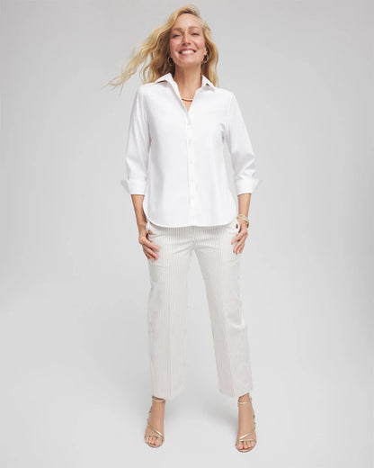 Chico's Emme Striped Sailor Straight Crops Ecru