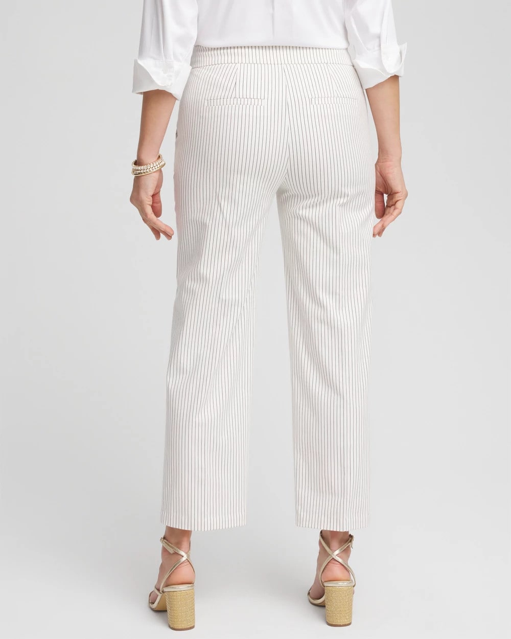 Chico's Emme Striped Sailor Straight Crops Ecru