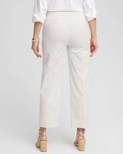 Chico's Emme Striped Sailor Straight Crops Ecru